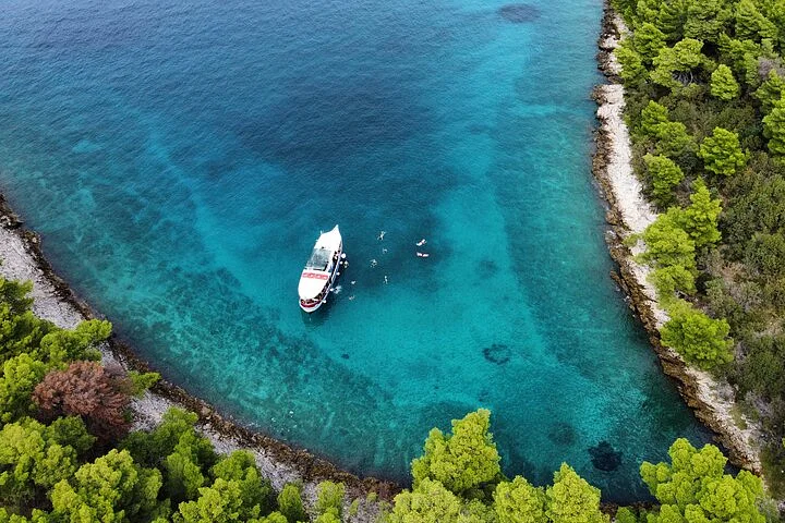 Ship in a hidden bay at the Adriatic sea Croatia